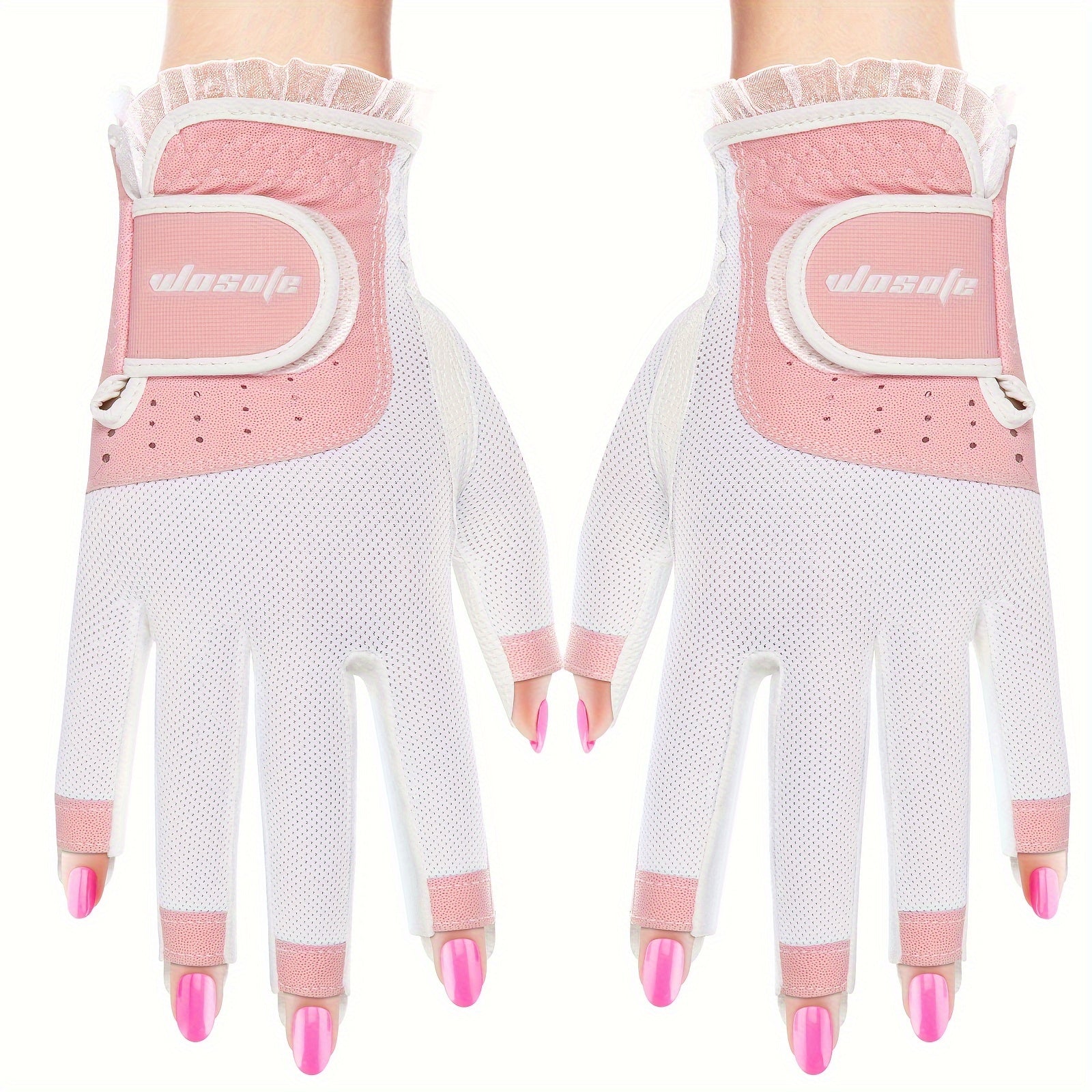 Women's Half Finger Golf Gloves Soft PU Leather Breathable Extra Grip Sport