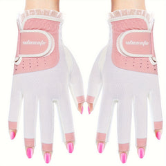 Women's Half Finger Golf Gloves Soft PU Leather Breathable Extra Grip Sport