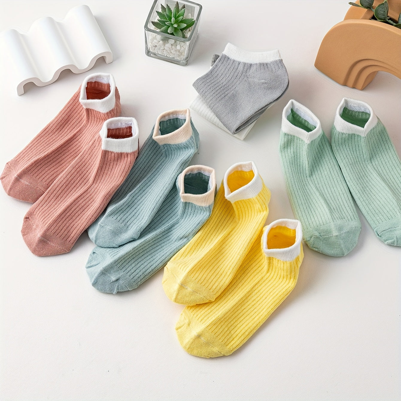 6 Pairs Colorblock Trim Soft Lightweight Socks Low Cut Ankle Women's Stockings