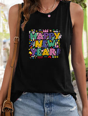 Geometric Print Sleeveless Sports Vest Round Neck Casual Tops