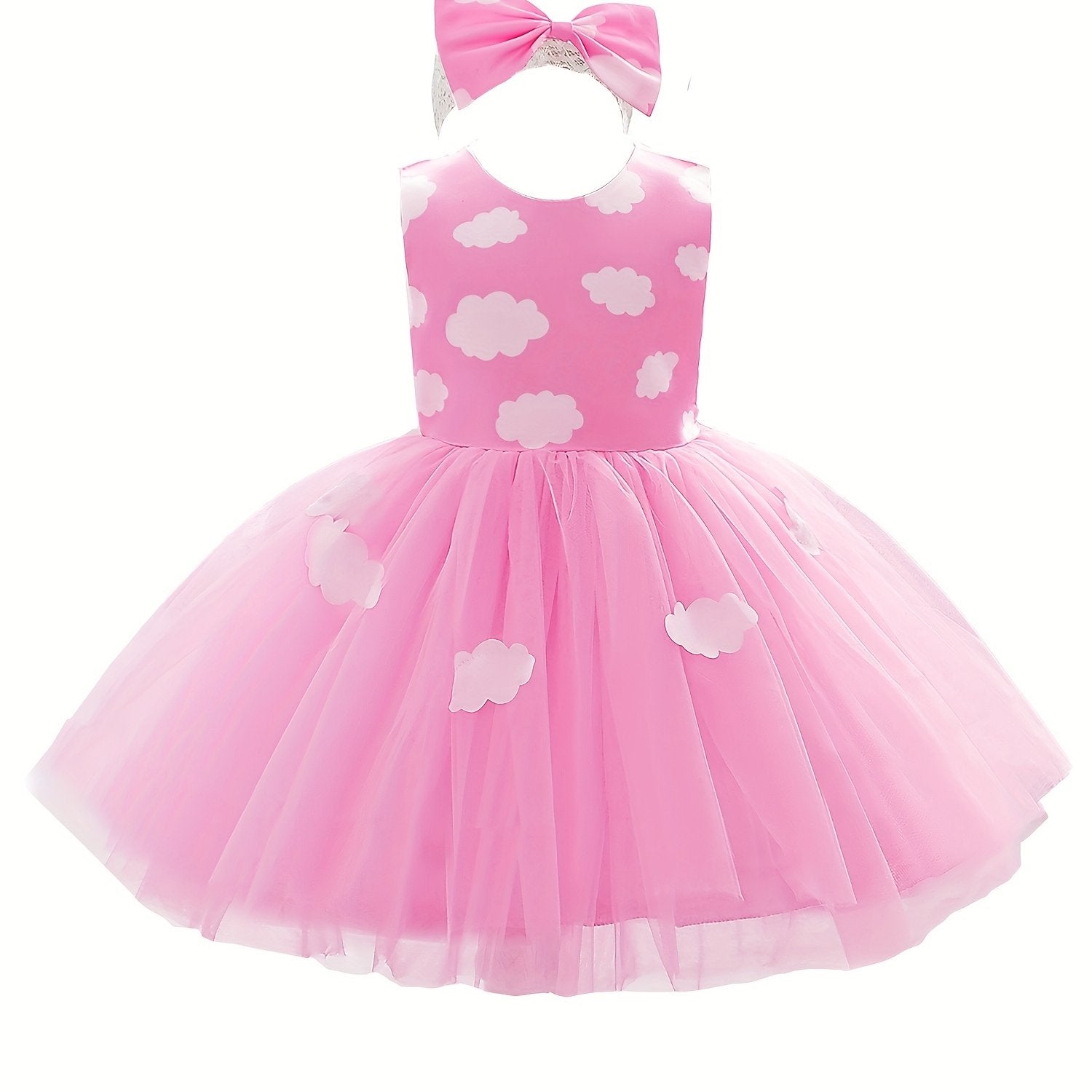 Toddler Girl's Clouds Print Princess Dress & Headband