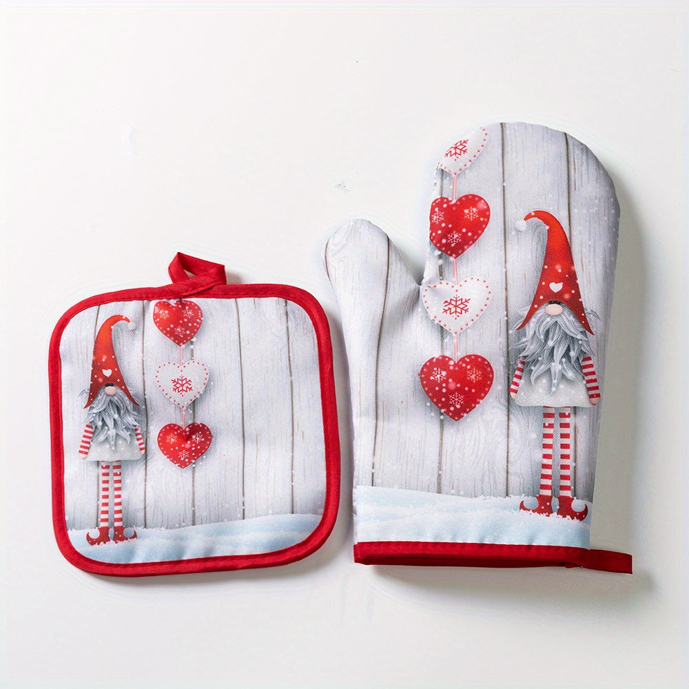 2pcs Merry Christmas Kitchen Gloves Heat Insulation Oven Mitts