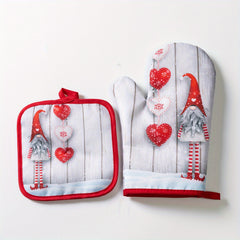 2pcs Merry Christmas Kitchen Gloves Heat Insulation Oven Mitts