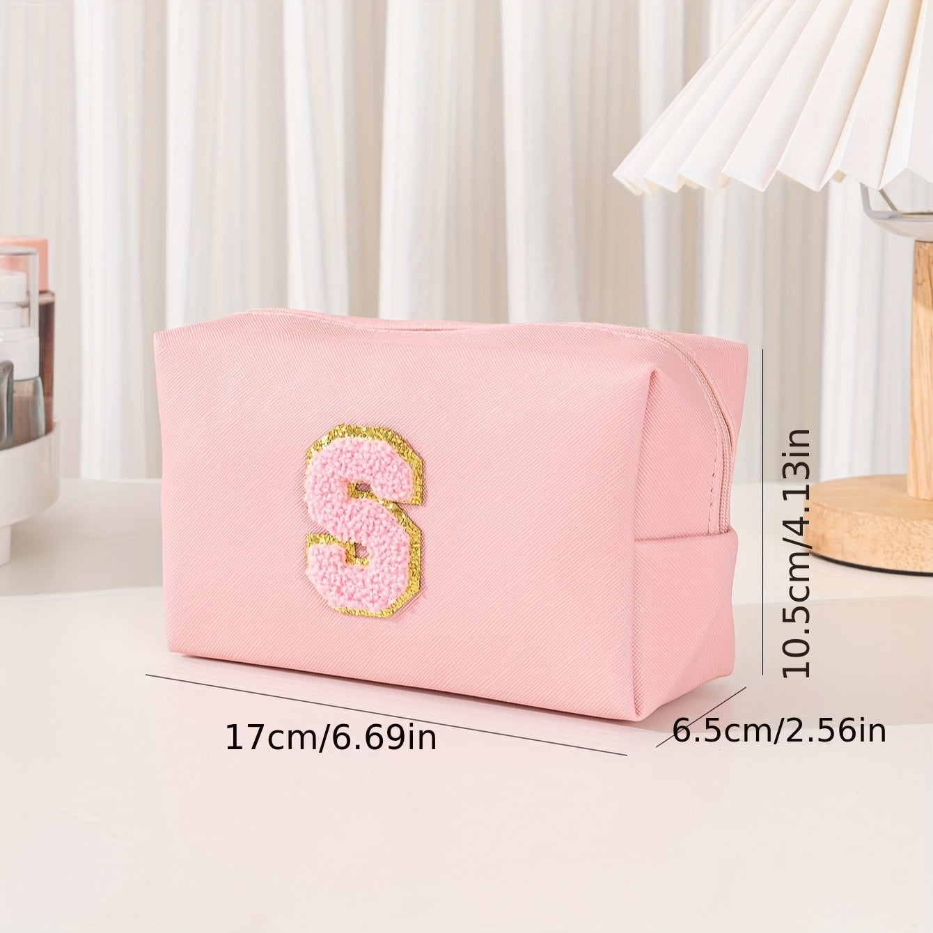Chenille Letter Patch Makeup Bag - Initial Preppy Cosmetic Bag