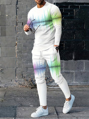 Colorful Pattern Men's Casual Sweatshirt & Sweatpants Set