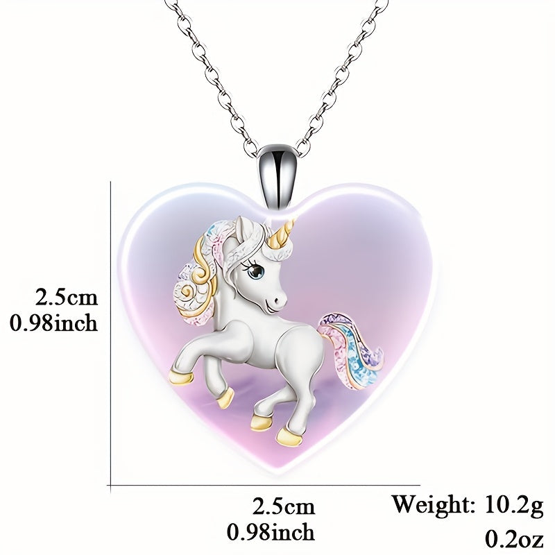 Heart Unicorn Pendant Necklace Casual Jewelry