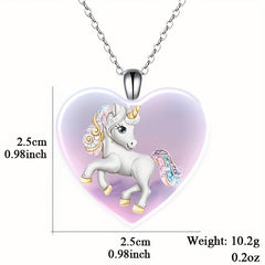 Heart Unicorn Pendant Necklace Casual Jewelry