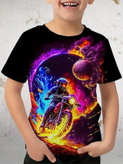 Boys' Astronaut Print T Shirt Lightweight Short Sleeve Tee for Summer
