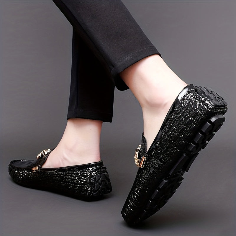 Men's Croc Print Slip On Loafers Metallic Decor Anti-skid Sole Shoes