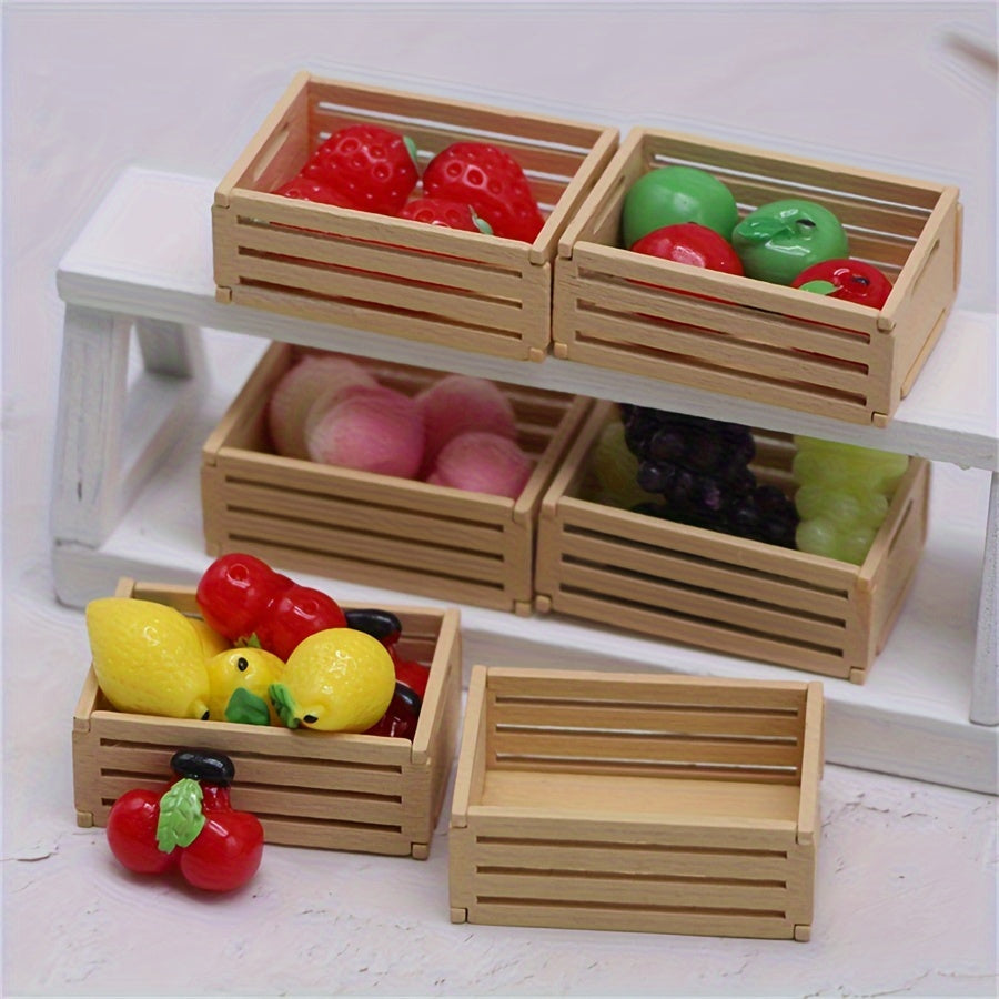 2pcs Mini Wooden Fruit Basket Models for Dollhouse Decoration