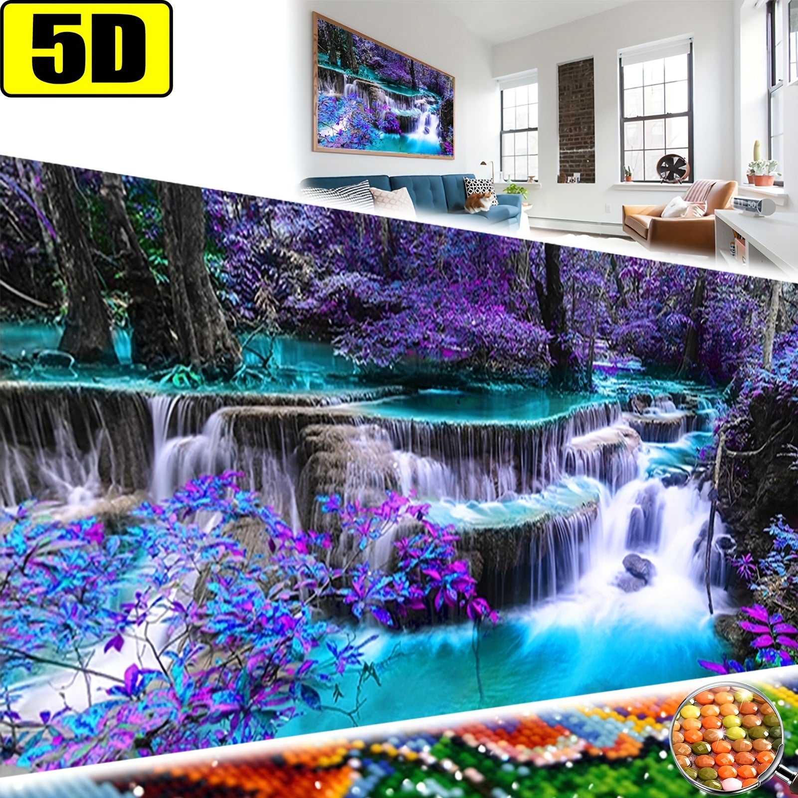 5D Diamond Painting Kit Waterfall Full Round Large Size Diamond Art