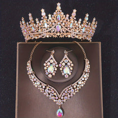 Baroque Bridal Crown Jewelry Set Rhinestone Crystal Tiara