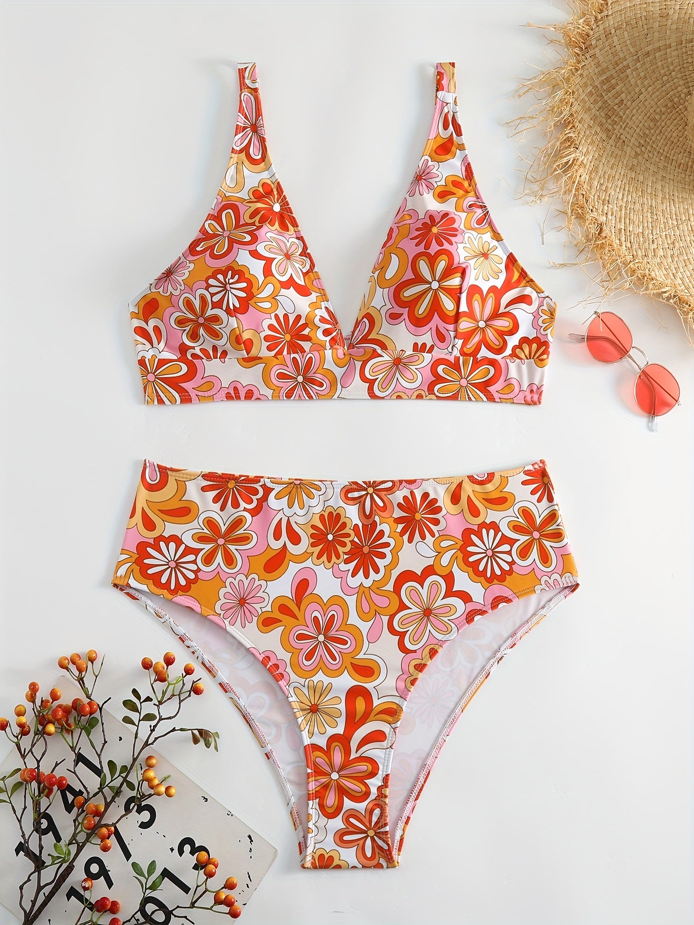 Floral Print Bikini Set High Stretch Bra & Panty Swimsuit