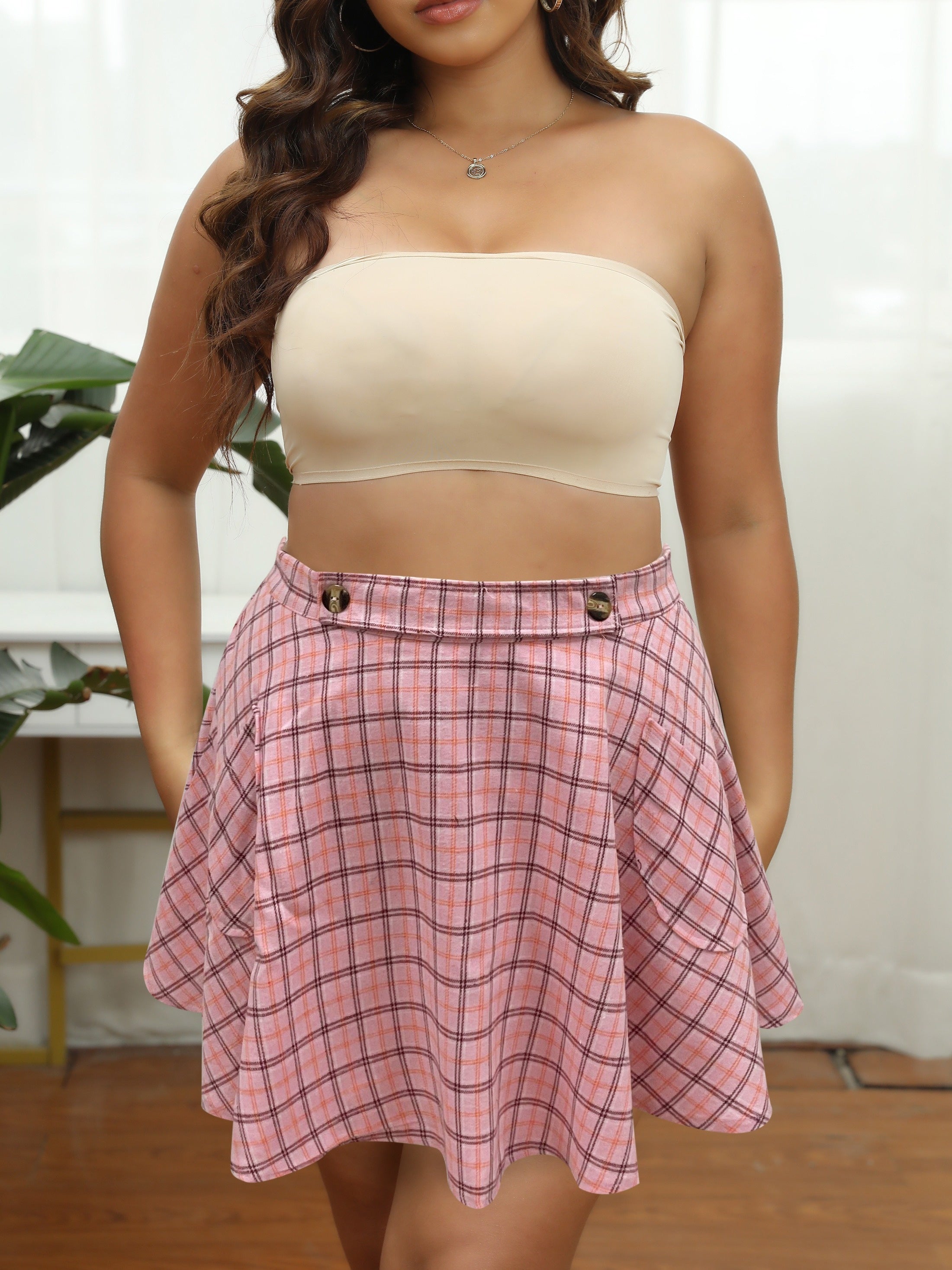 Grid Print A-line Mini Skirt