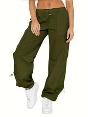 Wide Leg Parachute Pants Solid Casual Every Pants Women's Clothing
