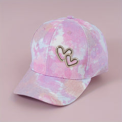 Girls Rhinestone Heart Decor Tie Dye Gradient Baseball Cap Sun Protection Hat