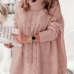 Casual Sweater Women's Plus Solid Batwing Sleeve Turtle Neck