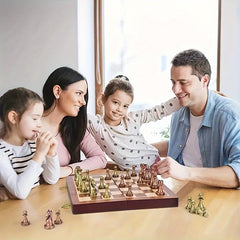 Wooden Foldable Chessboard with Metal Pieces - Christmas Game Gift