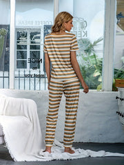 Colorblock Striped Lounge Set Short Sleeve Crew Neck Top & Lace Up Pants