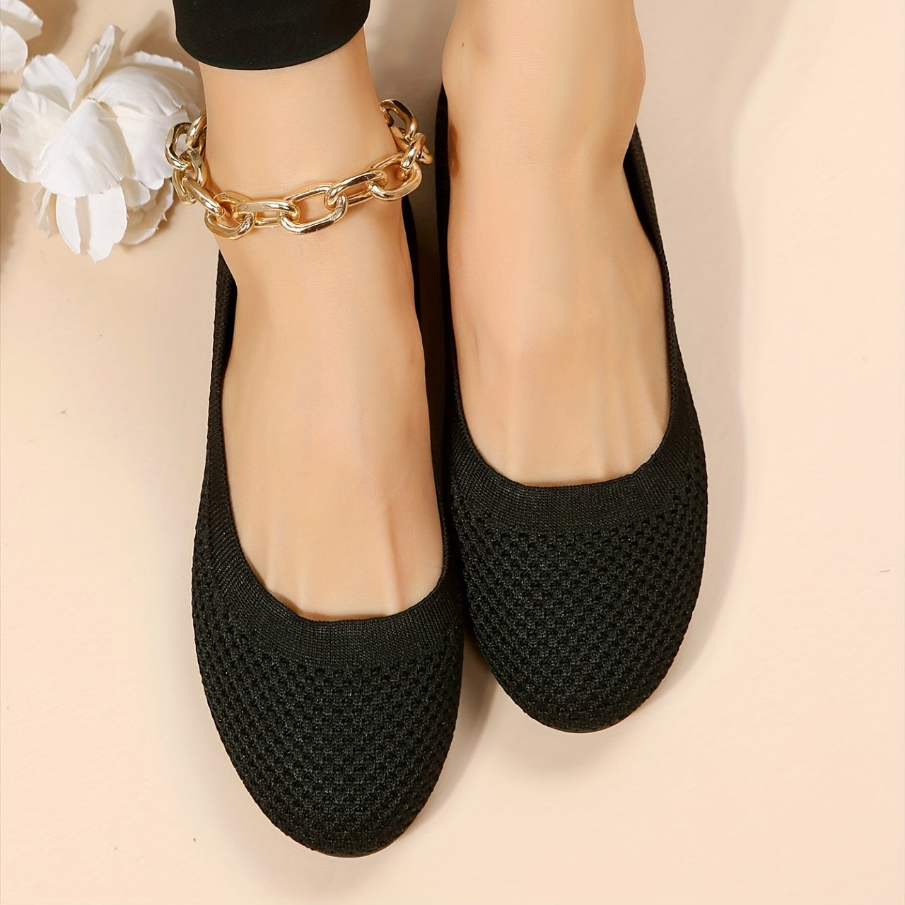 Women's Comfortable Knit Flat Shoes Soft Sole Casual Walking Flats