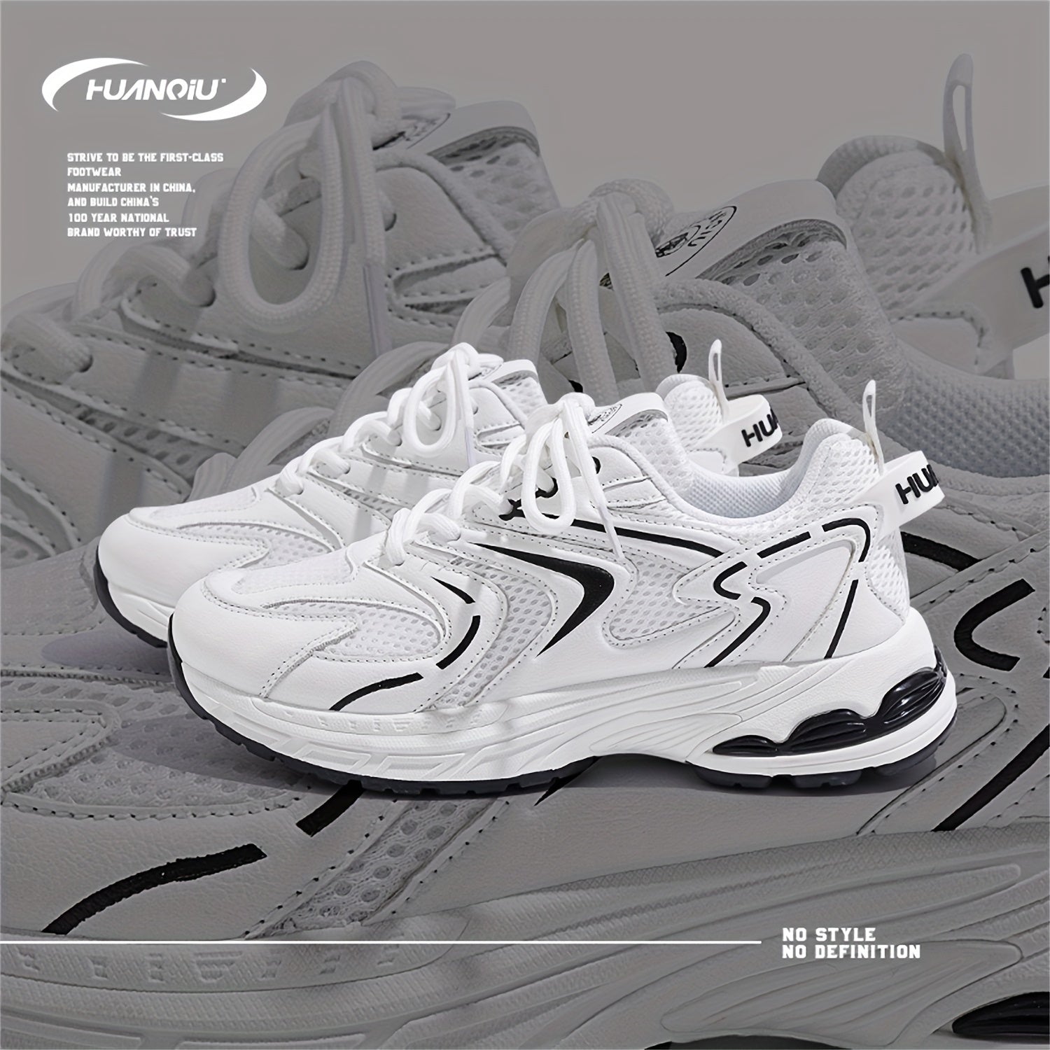HUANQIU Lace-up Chunky Sneakers Mesh Breathable Running Shoes