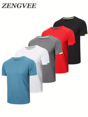 3 Pcs Men's Basic Solid Short Sleeve Comfy T shirt Breathable Tee
