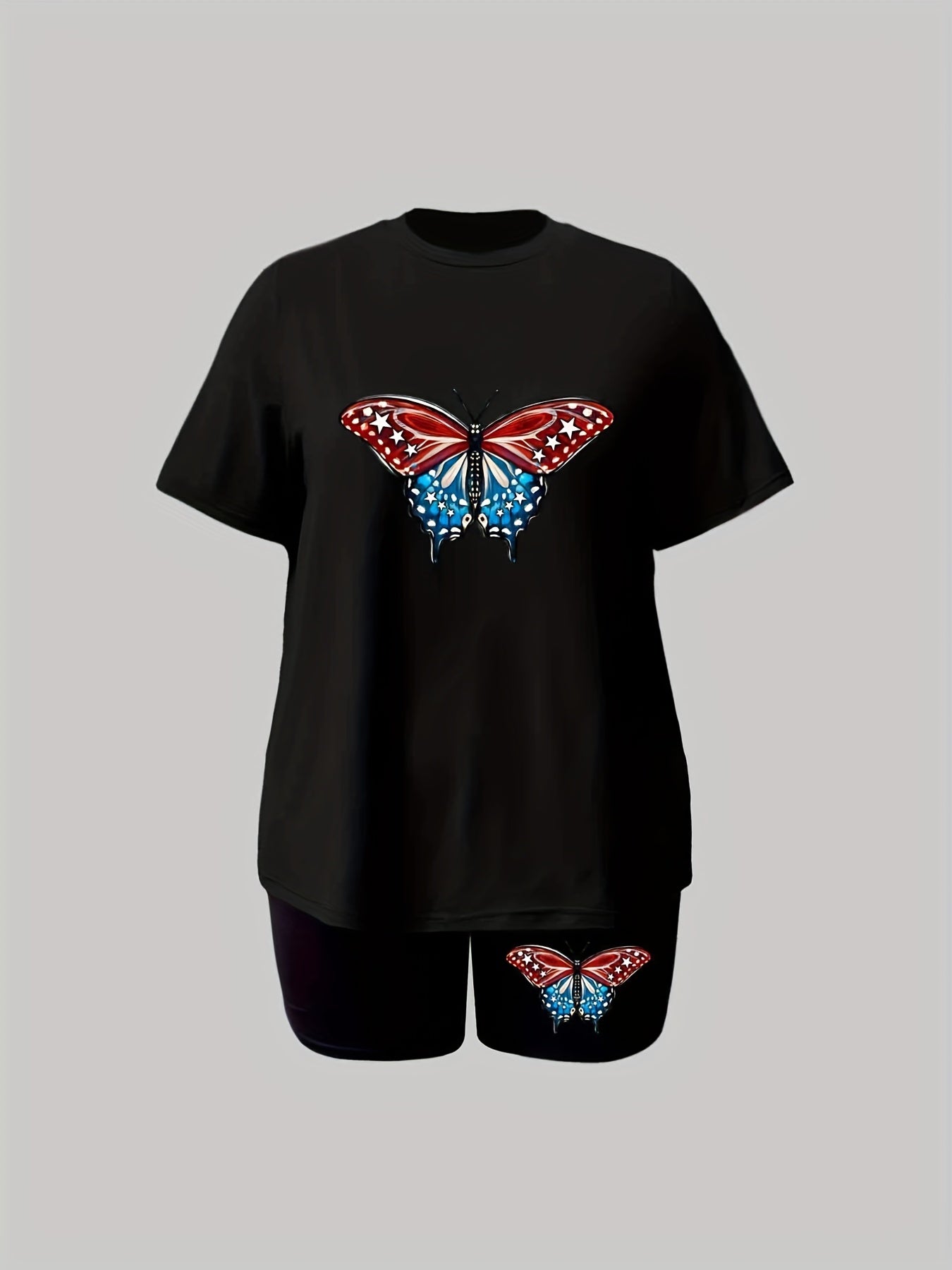 Women's Plus Butterfly Print Top & Shorts 2 Piece Set