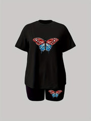 Women's Plus Butterfly Print Top & Shorts 2 Piece Set