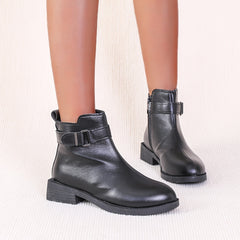 Solid Round Toe Combat Boots Zipper Buckle Short Tube Chelsea Boots
