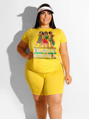 Cartoon Print Tee & Shorts Set: Plus Size 2pcs Outfit