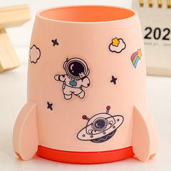 Cartoon Rocket Pen Holder Large Capacity Multifunctional Storage Box