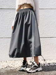 Striped Print Drawstring Skirts Casual Elastic Waist Maxi Skirts