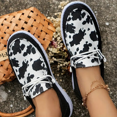 Cow Graphic Patchwork Boat Shoes Women's Casual Footwear