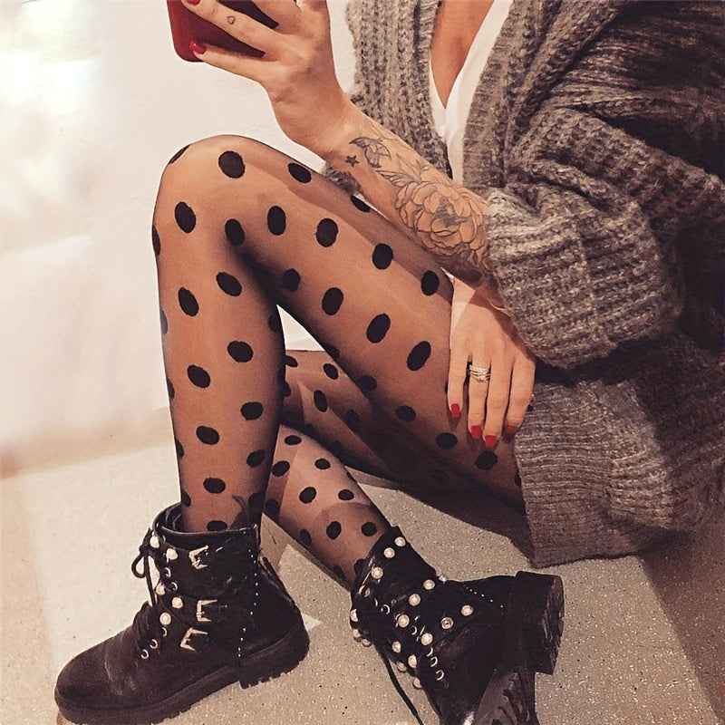 Polka Dot Mesh Tights High Waist Sheer Pantyhose