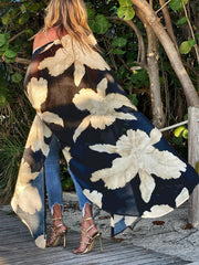 Floral Print Kaftan & Pants Set Sheer Cover Up 2 Piece