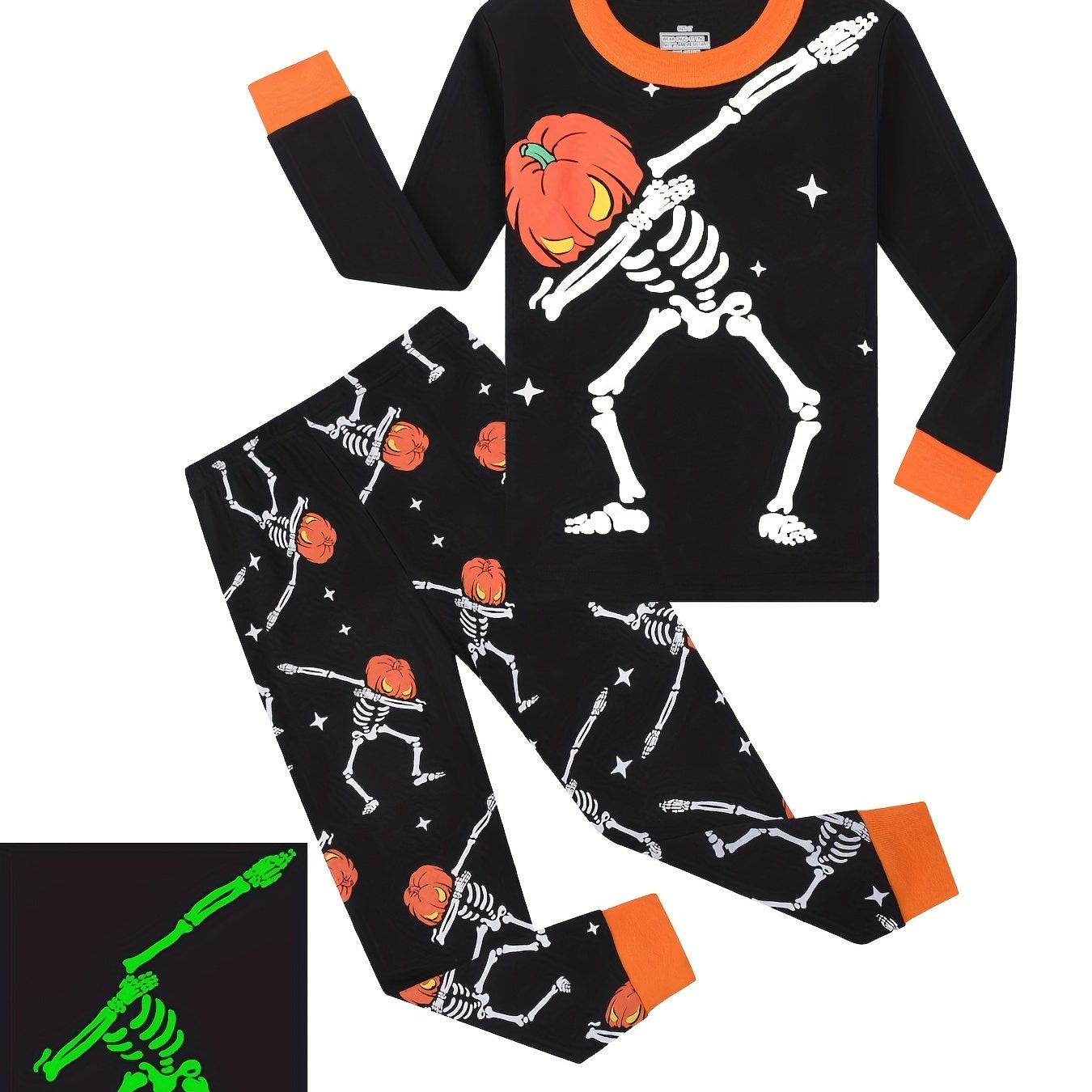 Halloween Pajamas Boys Girls Pumpkin Skeleton Print Toddler Kids Pjs Set