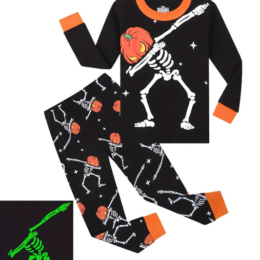Halloween Pajamas Boys Girls Pumpkin Skeleton Print Toddler Kids Pjs Set