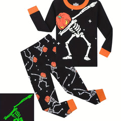 Halloween Pajamas Boys Girls Pumpkin Skeleton Print Toddler Kids Pjs Set