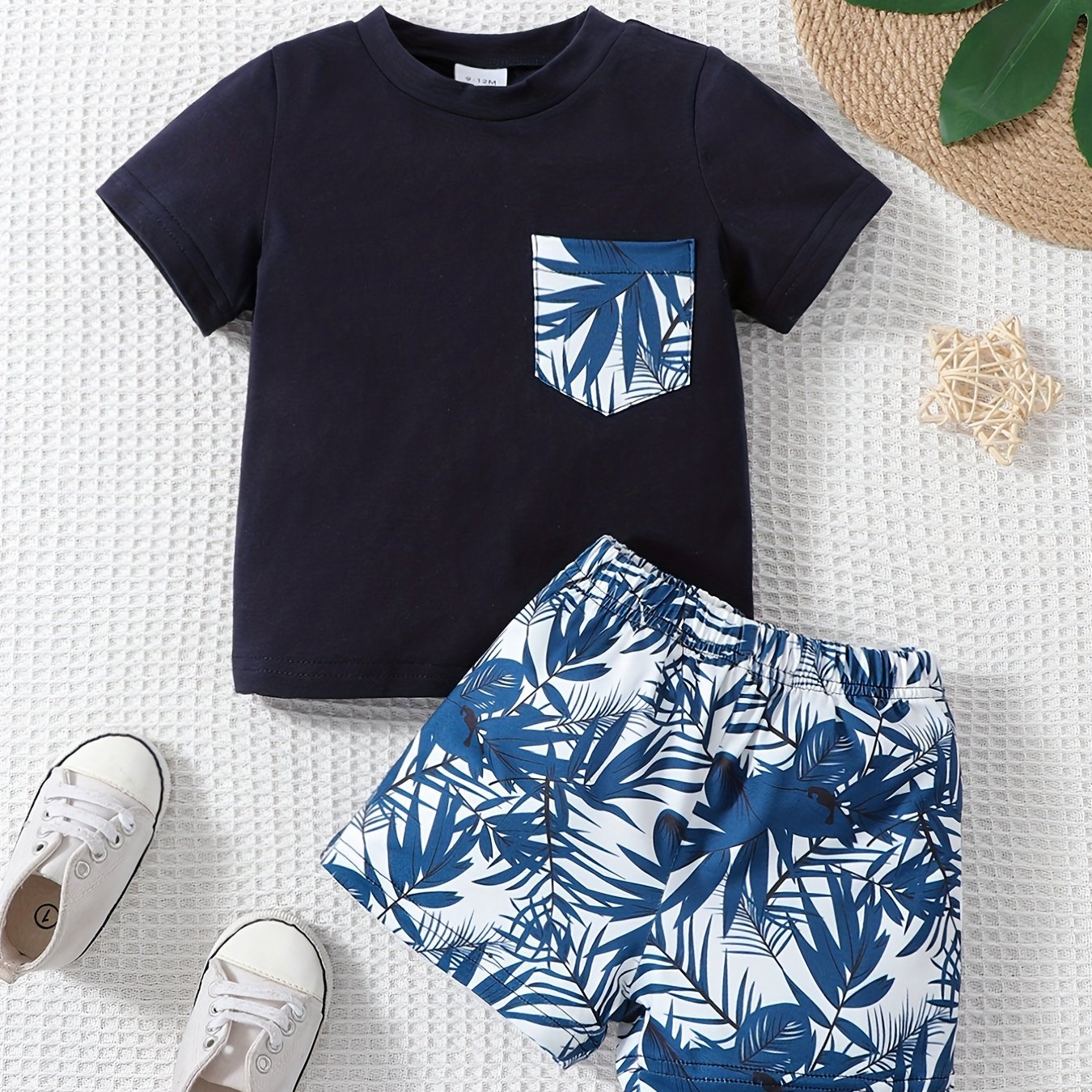 2pcs Baby Boys Resort Outfit Print T shirt & Shorts Set