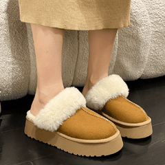 Women's Plush Lined Platform Mules Warm & Comfy Closed Toe