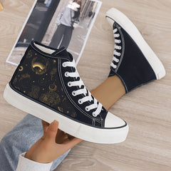 Mysterious Star Print Plush Lined Thermal Chunky Canvas Sneakers