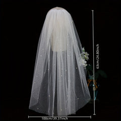 Short Veil With Comb Silver Pearl Bridal Wedding Accessories