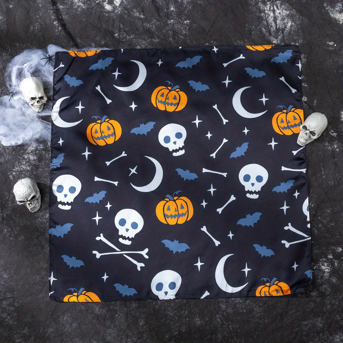 Skull Pumpkin Print Bandana Navy Halloween Neckerchief Hip Hop Head Wraps
