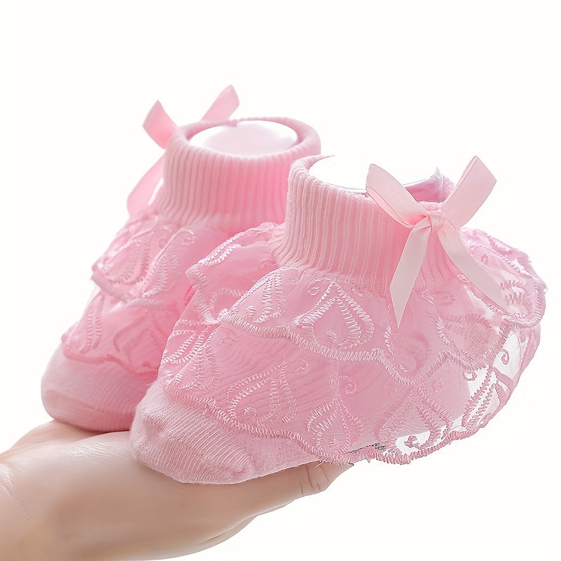 2pairs Lace Bow Ruffled Socks for Baby Girls