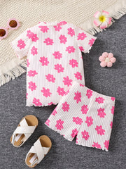 Girl's Ribbed T-shirt & Shorts Set for Summer