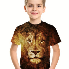 Boys Lion Graphic T Shirt 3D Print Active Short Sleeve Tee