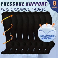Breathable Compression Athletic Socks - 8 Pairs