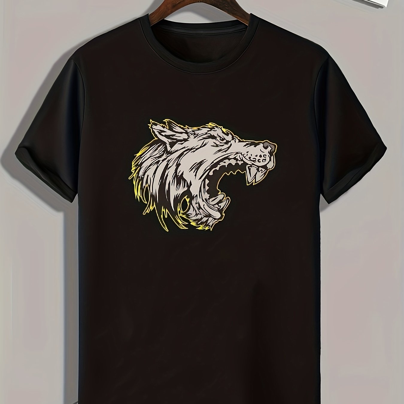 Wolf Pattern Print Men's Sports T-shirt | Outdoor Fitness Wear