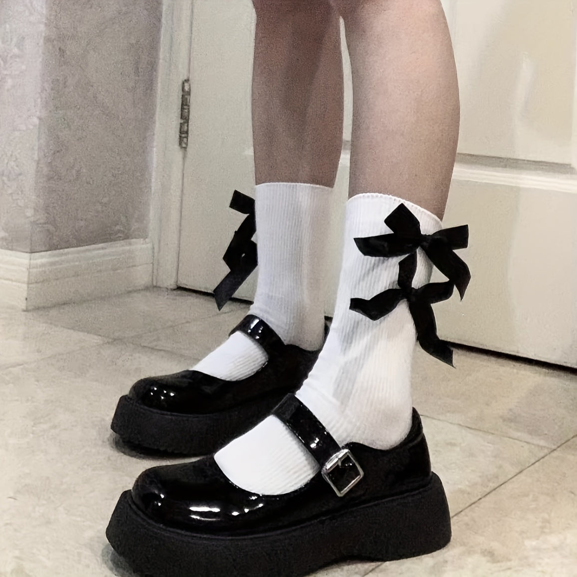 Girls Bowknot Stockings Crew Socks