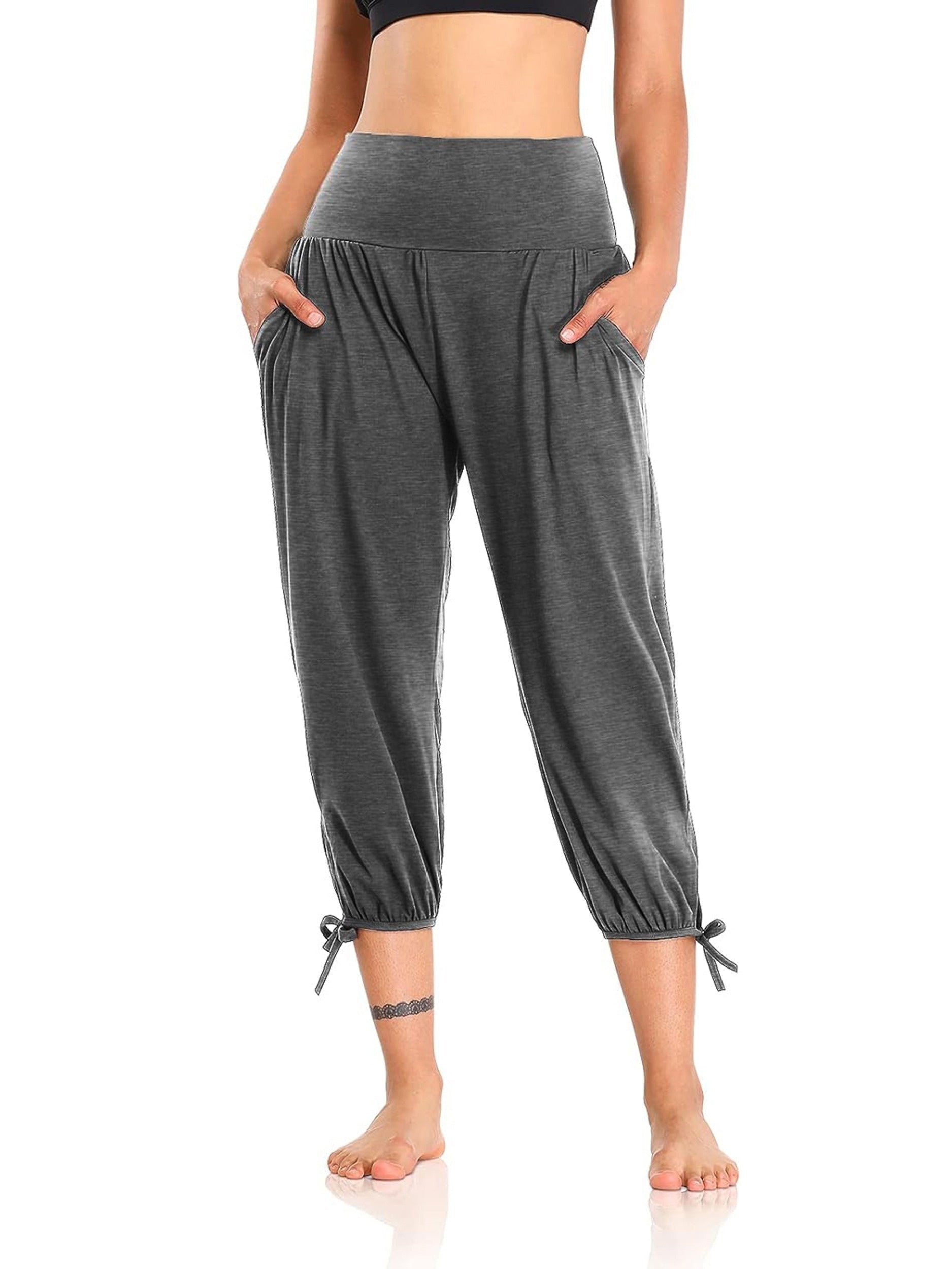 Solid Lace Up Cropped Pants Loose High Stretch Running Pants Women's Activewear